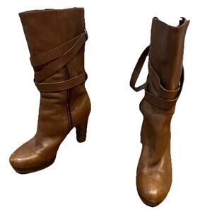 UGG 1004150 Jardin Women Brown Leather PLATFORM Hi High Heel Boots Size 7